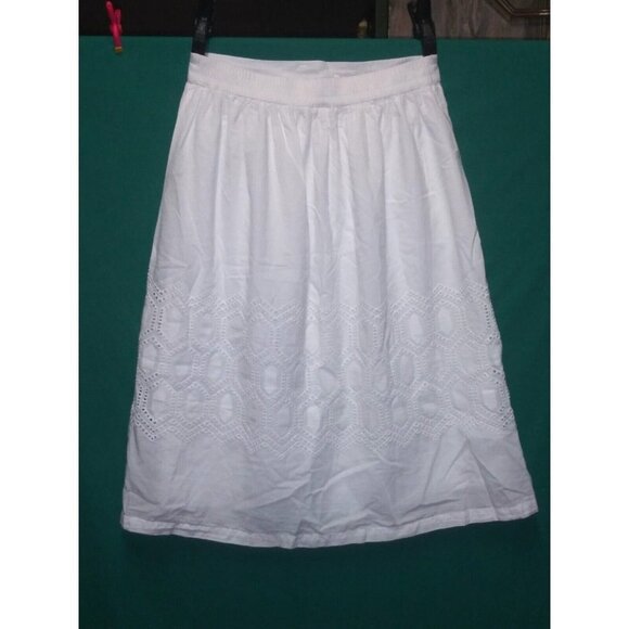 White skirt flare A-Line Cottagecore Boho eyelet lacy accents Modest gypsy - Picture 5 of 11